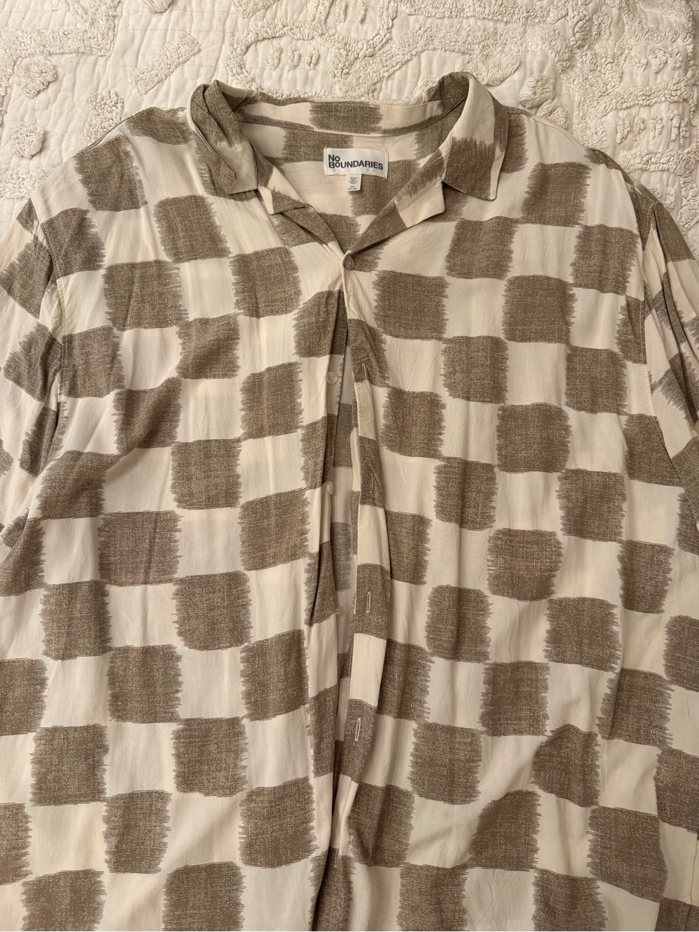 No Boundaries Beige & Cream Checker-Print Shirt
